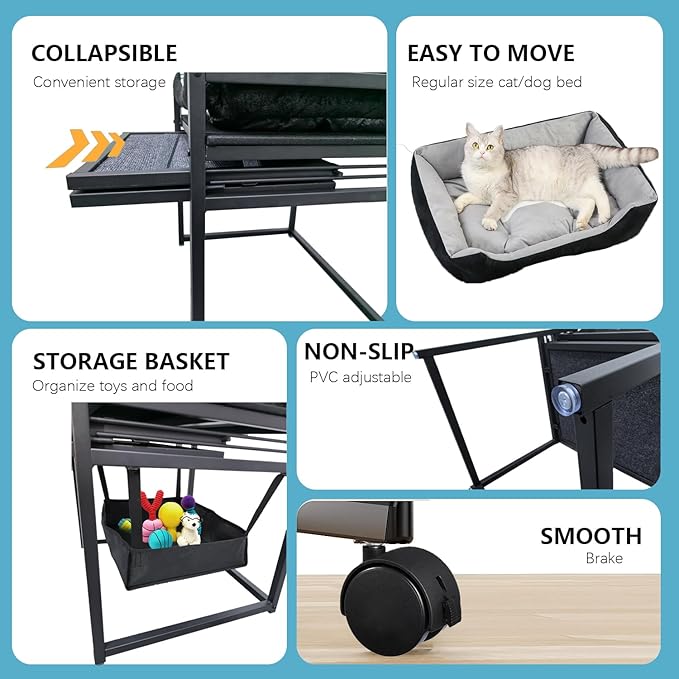 Movable Structure Pet Stairs Ramp with Cats/Dogs Chair with Ramp High Beds, Folding Pet Steps for Medium and Small Dogs, Cat Ladder, with Storage Cabinet