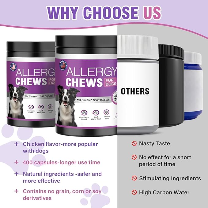 Dog Allergy Chews 500PCs,Dog Allergy and Itching Skin Relief Anti Itch Aller Immune Bites for Dogs Itching licking Paws Treatment Relief Itchy Chew Probiotics Vitamins for Skin and Coat Allergies