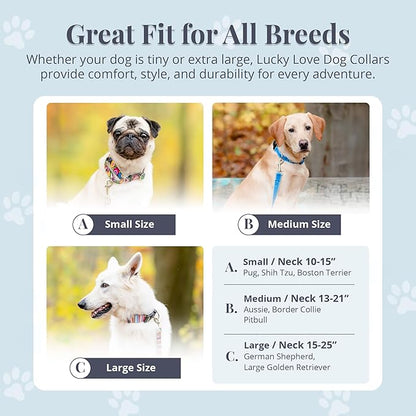 Lucky Love Dog Martingale Dog Collar - Adjustable, No-Slip, Durable, & Soft Webbing Collar for Male and Female Dogs Ideal for Training & Walking - Primrose, Medium