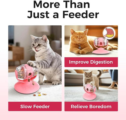 LAZYSEAL Cats Slow Feeder 4.6" High Cat & Dog Dry Food Dispenser Toy with Wine Barrel Spinner, Treat Dispenser for Boredom & Anxiety Relief, IQ Training for Small/Medium Pets (Pink)