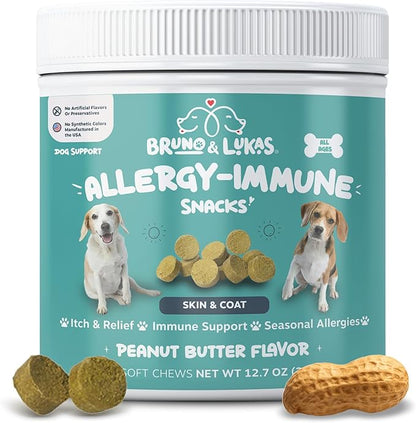 Dog Allergy Relief Chews – Antihistamine & Immune Support Supplement with Probiotics, Colostrum & Salmon Oil – Best Dog Allergy Chews for Anti Itch, Seasonal Allergies, Shedding Control – 90 Ct