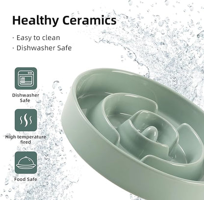 Ceramic 1.6 Cup Slow Feeder Dog Bowl for Medium and Large Breed, 8.2inch Puzzle Dog Food Dish, Anti-Gulping, Stop Bloat, Preventing Choking (Single Bowl-Light Green)