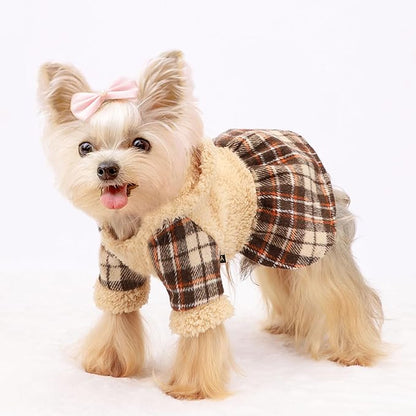 Dog Sweater Dresses for Small Dogs Girl, Winter Puppy Clothes Fleece Warm Puppy Hoodie, Pet Festival Outfits Apparel Clothing, Pet Outfits for Chihuahua Yorkie Skirt (Medium, Khaki)