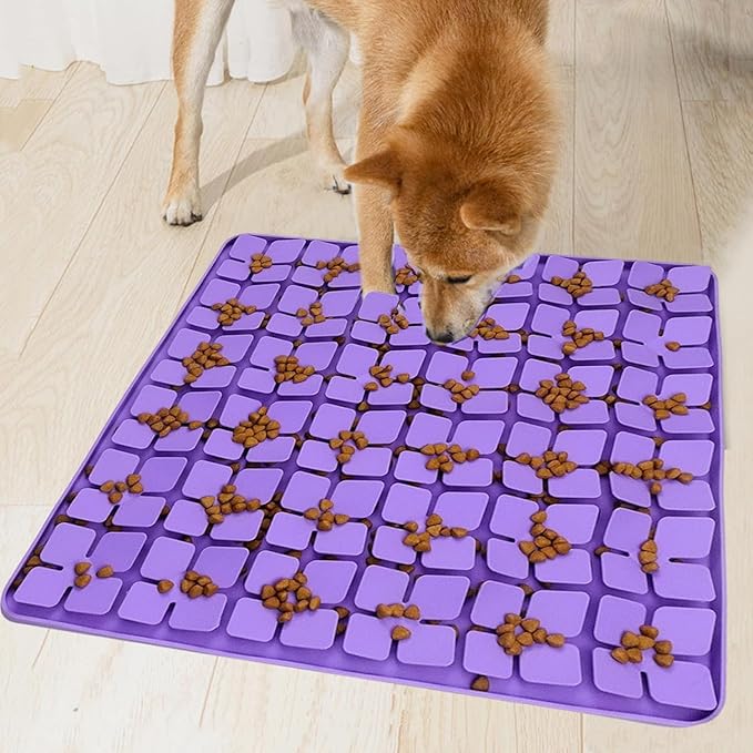Dog Lick Mat & Snuffle Mat for Dogs – Slow Feeder Licking Mat with Suction Cups, Dog Enrichment Toys for Anxiety Relief, Training Smell & Natural Foraging, Slow Eating for Large Breed（Large Silicone）