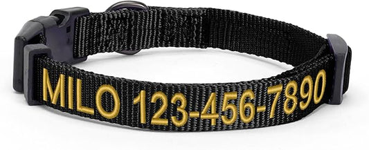 Pawtitas Personalized Dog Collar Extra Small Dog Collar Embroider with Name Phone Number Puppy Collar Adjustable Customized Collar for Extra Small Dogs Breeds Puppy Black Dog Collar