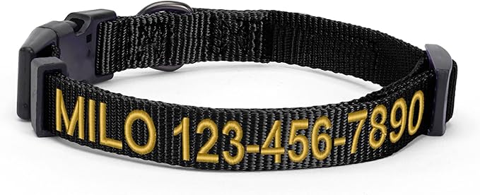 Pawtitas Personalized Dog Collar Small Dog Collar Embroider with Name Phone Number Puppy Collar Adjustable Customized Collar for Small Dogs Breeds Puppy Black Dog Collar