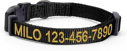 Pawtitas Personalized Dog Collar Small Dog Collar Embroider with Name Phone Number Puppy Collar Adjustable Customized Collar for Small Dogs Breeds Puppy Black Dog Collar
