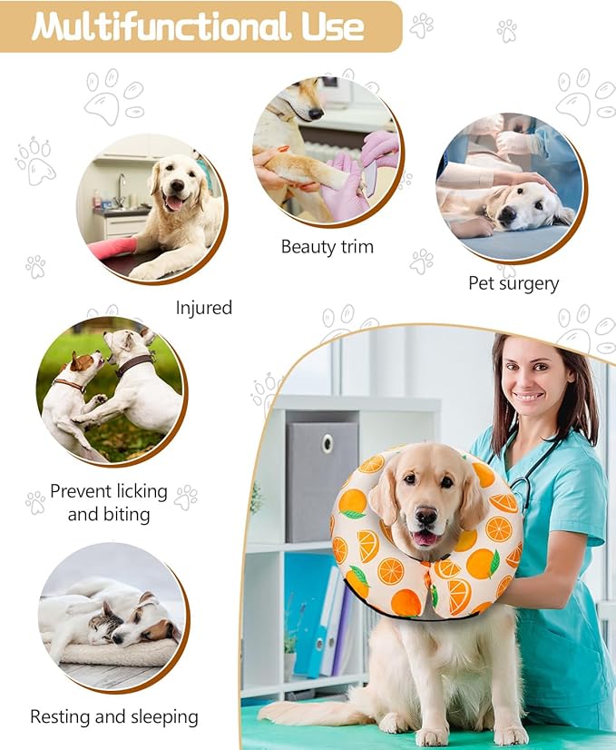MIDOG Inflatable Dog Cone Alternative for After Surgery - Soft Protective Donut Collar Prevents Licking, Comfortable Recovery E-Collar Alternative for Small Medium Large Dogs (Orange,XS)
