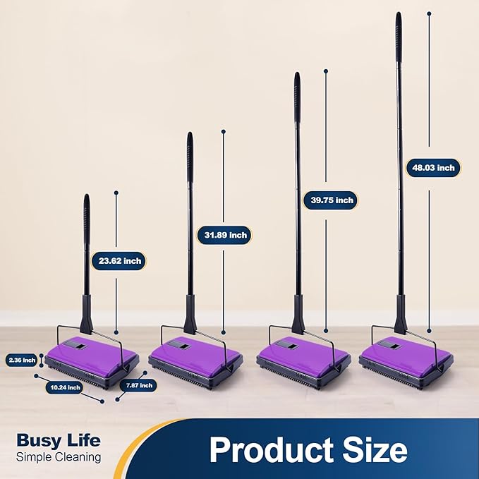 Yocada Carpet Sweeper Cleaner Manual Household Sweeper for Home Office Low&Undercoat Carpets Rugs Pet Hair Dust Scraps Paper Small Rubbish Cleaning with a Brush 48.03"