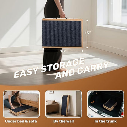 Wood Dog Ramp for Bed, 5-Level Adjustable Height (10" to 21") Pet Ramp with Non-Slip Surface for Couch, Bed and Car, Foldable Dog Stairs for Small, Medium to Large Dogs, Up to 200LBS