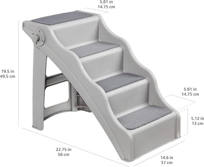 Amazon Basics Foldable Non-Slip Pet Stairs, Steps for Dogs and Cats, 14.6'' W x 22.75'' D x 19.5'' H, Grey