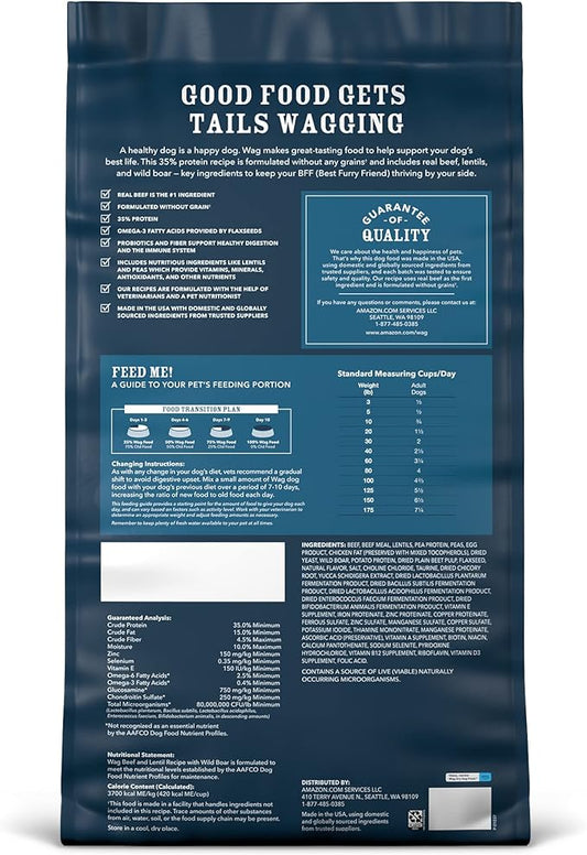 Amazon Brand - Wag Dry Dog Food Grain-Free Beef & Lentil Recipe, High Protein (24 lb bag)