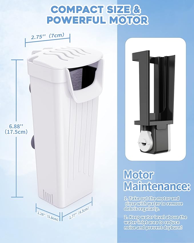 Aquarium Filter(3.5W), Fish Tank Filter, Low-Water Filter for Small Fish Tank and Turtle Tank, for Reptile Tank Up to 15 Gallon, with 2 Cartridges(White)