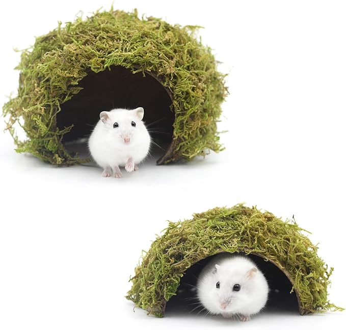 SanmooAio Hamster Hideaway/Hideout,Mossy Cave Hide,Hamster House/Hides,Hamster Cage Accessories for Gguinea Pig/Hedgehogs/Gliders/Rats/Mice and Other Small Animals(Set)