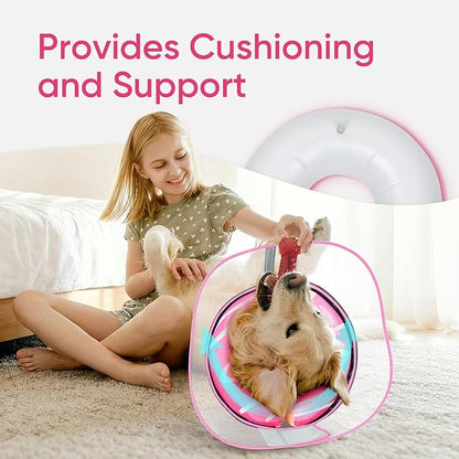 Raised Inflatable Dog Cone After Surgery - Adjustable Recovery Donut Collar with Neck Strap and Removable Anti-Licking Shield - Soft Dog Cone Alternative for Small Medium Large Dogs (DonutPink,XXL)