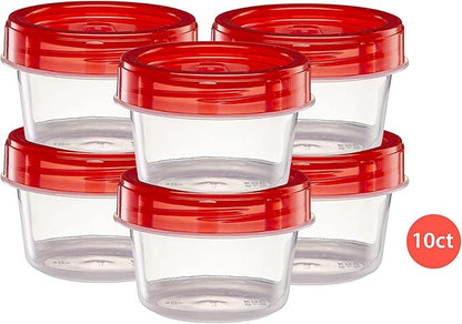 (4 Ounce 10 Pack) Twist cap Containers Clear Bottom With Red Top Screw on Lids Twist Top Food Storage Freezer Reusable Containers