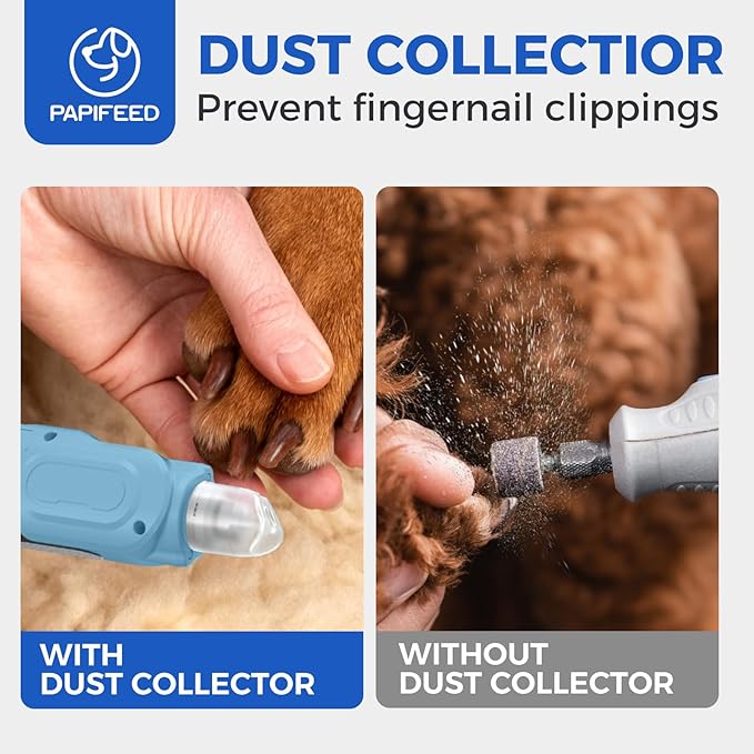 PAPIFEED 6-Speed Dog Nail Grinder Quiet with Dog Nail Trimmers, 2 LED Lights & Dust-Proof Cover, Nail Grinder for Large/Medium/Small Dogs & Cats, Rechargeable Type-C Charging - Blue Kit