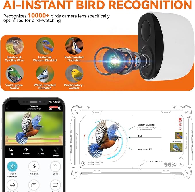 Intoo Lifes Smart Bird Feeder with Camera Solar Powered for Outdoors - 2.5K HD Wireless Birds Watching Camera, AI Identify Species,Auto Capture Birds Videos.Ideal Gift for Christmas，Bird Lover，Mom