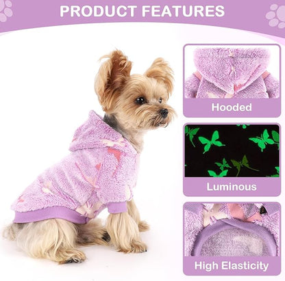 Dog Sweater for Small Dogs Girl Boy, Fleece Dog Hoodie Clothes, Night Glow Puppy Sweater, Soft Warm Extra Small Doggie Sweatshirt, Fall Winter Doggy Clothes Pet Outfits for Chihuahua Yorkie,Purple,XS