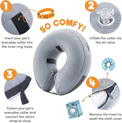 BENCMATE Inflatable Dog Cone Collar Alternative, Soft Dog Cone for Small Medium Large Dogs and Cats, Neck Recovery ECollar Donut Collar After Surgery (Medium, Grey)