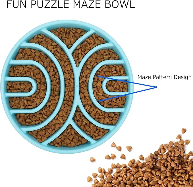 WHIPPY Slow Feeder Anti-Choking Maze Bowl - Anti-Slip Interactive Puzzle Feeder for Large Medium Dogs, Blue