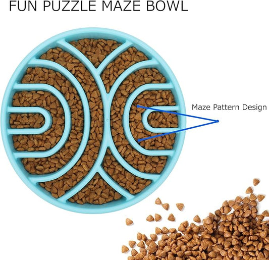 WHIPPY Slow Feeder Anti-Choking Maze Bowl - Anti-Slip Interactive Puzzle Feeder for Large Medium Dogs, Blue