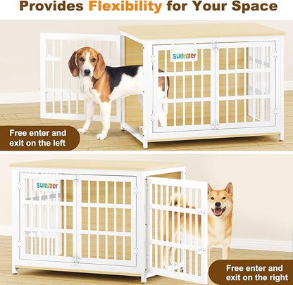 EasyCom Heavy Duty Dog Kennel Indoor with Name Tag, 41" Dog Crate Furniture for Medium Dogs, Double-Doors Sturdy Metal Dog Cage for Anxiety Dog, Decorate House as TV Stand, End Table, Bedside Table