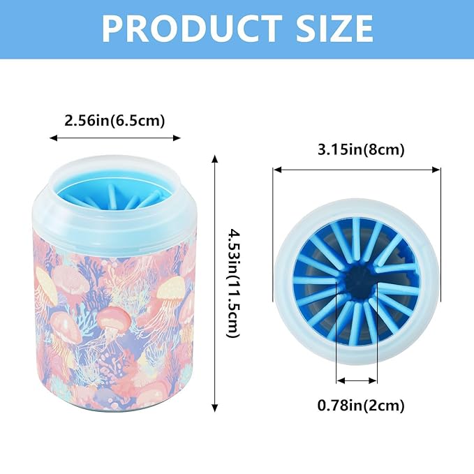 Dog Paw Cleaner Cups for Dogs Pets Foot Washer Paw Scrubber for Medium Small Cats Dogs Cleaning Cup Pastel Sea Coral Reef Jellyfish