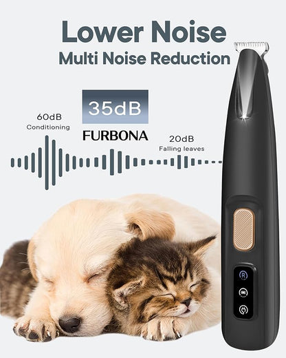 Upgraded Dog Paw Trimmer with LED Light, 18 mm Widen Blade, 35 dB Low Noise, LED Display, Fully Waterproof, Rechargeable Clipper for Dogs Cats Trimming Paws, Eyes, Ears, Face, and Rump (Black)