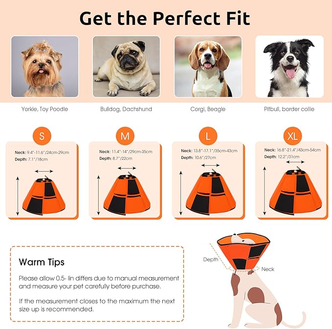 Queenmore Dog Cone, Dog Cone for Large Dogs, Soft Dogs Cone Collar After Surgery for Neutering, Breathable Pet Cones, Adjustable E-Collar Alternative to Stop Licking, Orange XL