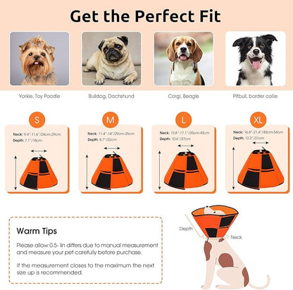 Queenmore Dog Cone, Dog Cone for Large Dogs, Soft Dogs Cone Collar After Surgery for Neutering, Breathable Pet Cones, Adjustable E-Collar Alternative to Stop Licking, Orange XL