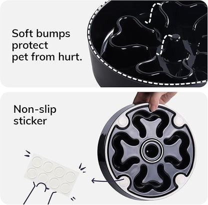Slow Feeder,Ceramic-Slow Feeder Dog Bowls Elevated for Medium and Large Breed,2.5 Cups Slow Feed Dog Bowl with Stand,Black