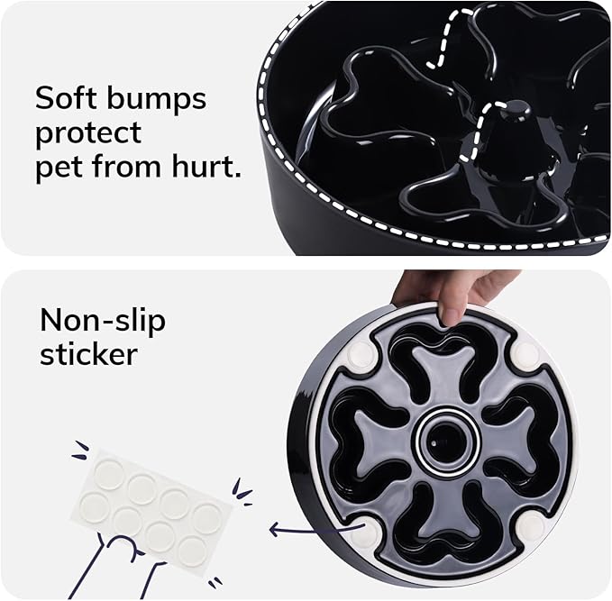 Slow Feeder,Ceramic-Slow Feeder Dog Bowls,Puzzle Food Bowl Maze,2.5 Cups Slow Feed Dog Bowl for Medium and Large Breed Dogs,Black