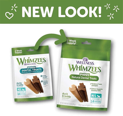 WHIMZEES Wellness Puppy Dog Dental Treats, Natural Chews, Medium & Large Size Stick, (14 Count)