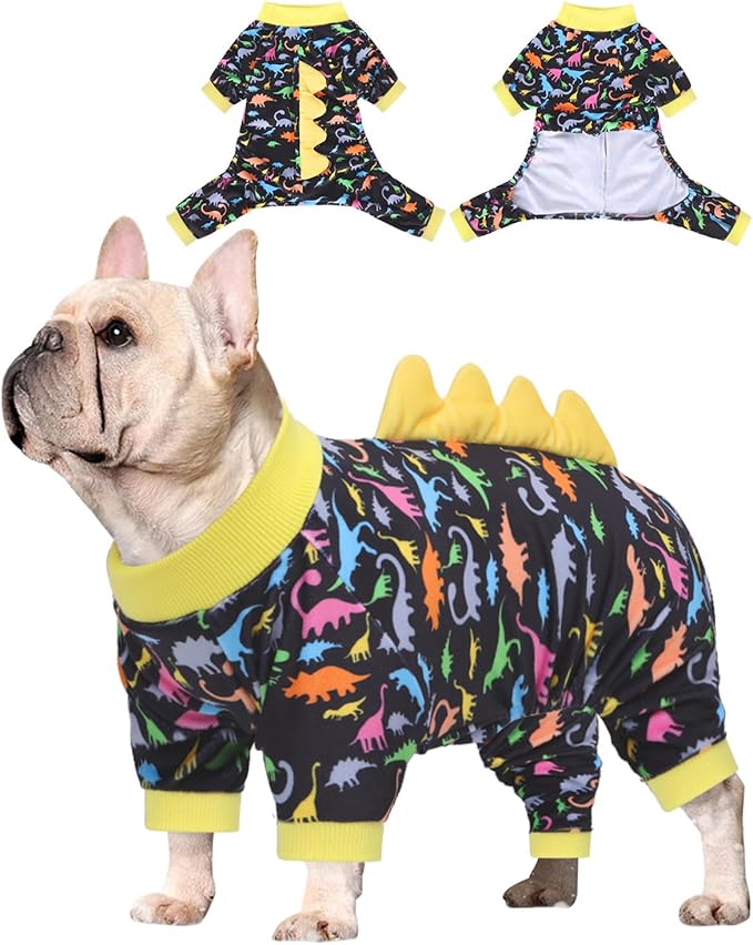 CuteBone Dinosaur Costume Dog Pajamas, Stretchy Spandex Crystal Velvet Sleepwear Coat for Small Dogs, Soft & Warm Pet Outfit Clothes for Cold Weather, Cozy Pullover Design COSP01XS