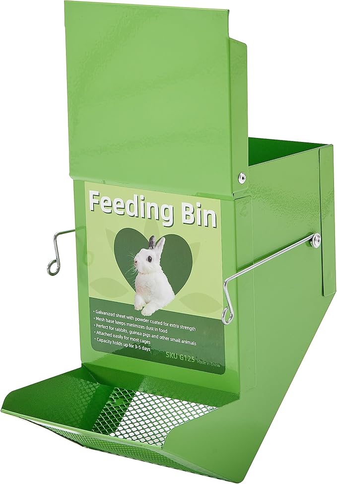 CounttyLivin Metal Small Animal Feeder with Lid, Heavy Duty, Large Capacity Food Dispenser, Great for Rabbits, Guinea Pigs, Chinchillas and Other Small Animals. (4.6 inch, Green)
