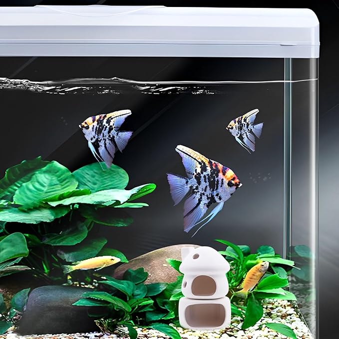 ZYHW Aquarium Decor Ceramic Mushroom House with Cave Set Ornament Fish Tank Landscape Decoration for Small Shrimp for Goldfishes to Rest (White)