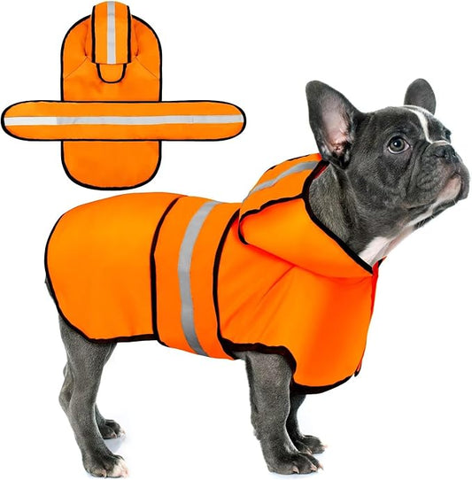 Paiaite Dog Raincoat: Hooded Slicker Poncho, Durable Waterproof Jacket with Reflective Stripes for Safety, Convenient Leash Hole Adjustable Fit, Perfect for Small, Medium Large Dogs Orange M