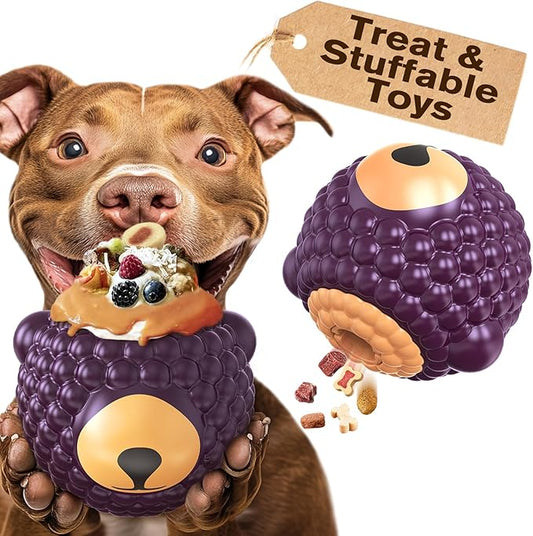 3 in 1 Large-Size Raspberry Dog Fillable Lick Treat Toy,Long-Lasting Ultimate Boredom Buster, Kibble Dispenser Food Ball & Dogs Chew Toys BPA-Free