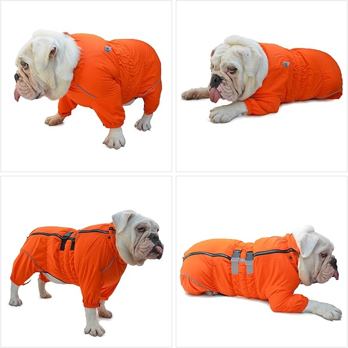 Dogs Waterproof Jacket, Lightweight Waterproof Jacket Reflective Safety Dog Raincoat Windproof Snow-Proof Dog Vest for Corgis Dachshund Small Medium Large Dogs Orange D-M