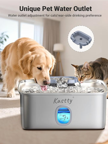 Kastty 15L/3.96 Gal Stainless Steel Dog Water Fountain, Large Capacity Dog Water Bowl Dispenser Quiet LED Light Triple Filtration BPA-Free, Automatic Pet Water Fountain Easy Cleaning for Pet FS76