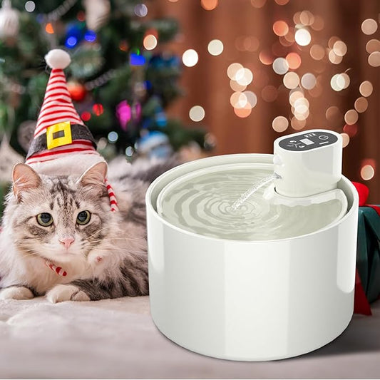 Ceramic Cat Water Fountain,Cat Water Fountain Cordless Sensor Automatic with Ultra-Quiet Pump for Cats, Dogs, Multiple Pets