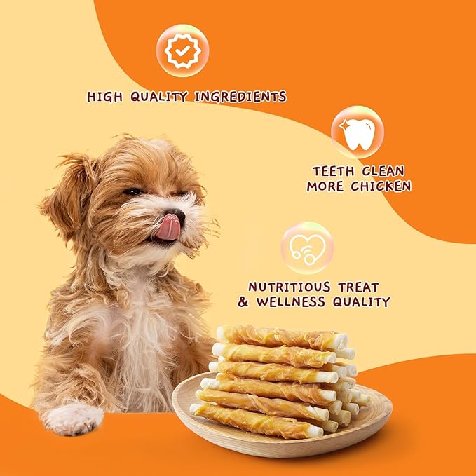 Jungle Calling Dog Treats, Chicken Wrapped Rawhide Sticks for Dogs, Grain-Free Natural Small Dogs Training Treats, Edible Pet Chew Snacks,10.6 oz (Pack of 2)