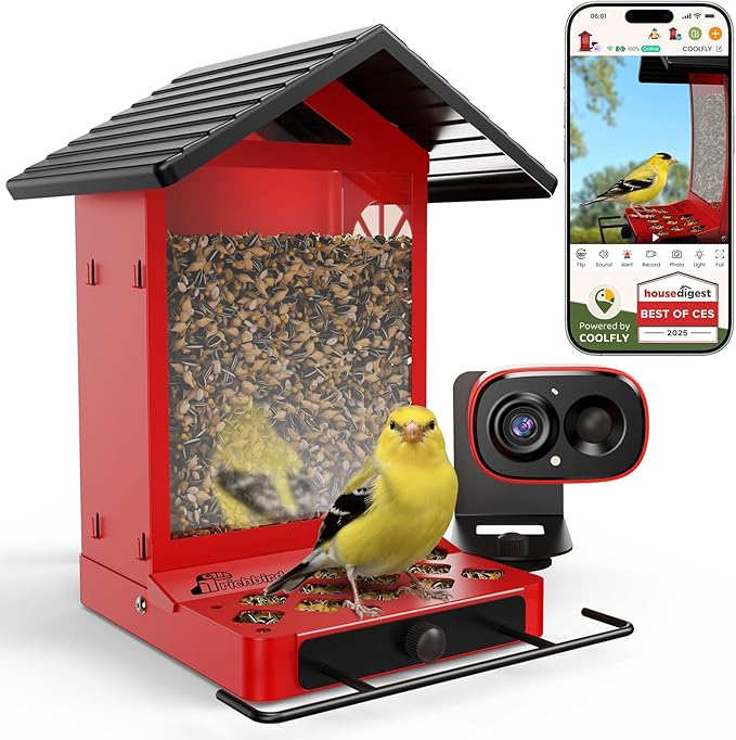 Richbird Smart Bird Feeder Camera with Vivid 2.5K Color Night Vision, Free AI Bird Identifier, Durable Squirrel-Resistant Metal Body, Solar Powered, Outdoor Gift for Birds Lovers and Family