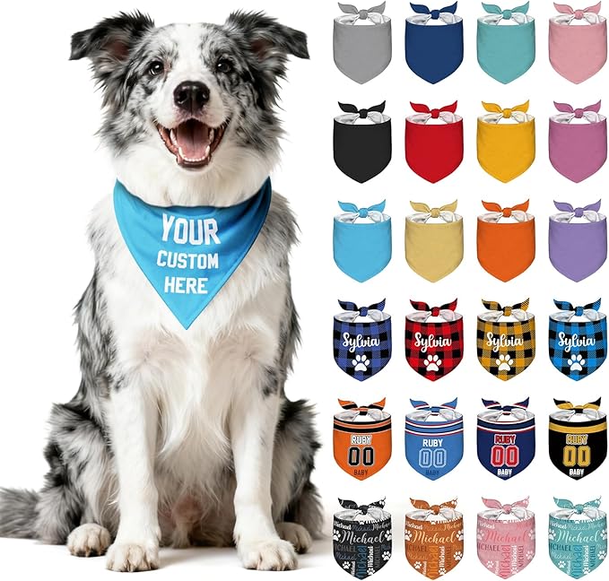 Personalized Dog Bandana Custom Dog Pet Scarf Customized Name Printing Bandanas Gift for Pets Multiple Colors Available