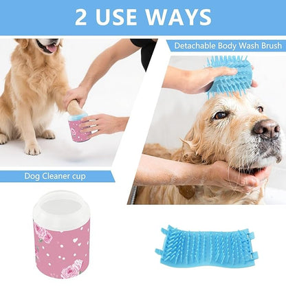 Dog Paw Cleaner Mudbuster Dog Foot Washer for Small Medium Large Dogs Cats Premium Pet Supplies Pink Valentine Heart Roses Bows