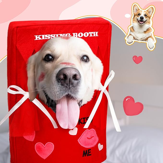 Solsew Valentine Dog Costume Kissing Booth Headpiece for Dog and Cats Cute Pup Kissing Booth Pet Headwear Costume Gift for Holiday Birthday Party(Red,L/XL)