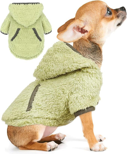 Small Dog Sweater Fleece Dog Hoodie Girl Boy Winter Warm Puppy Clothes Chihuahua Teacup Yorkie Soft Stretchy Tiny Outfits Cat Sweater Pet Clothing, Green, M