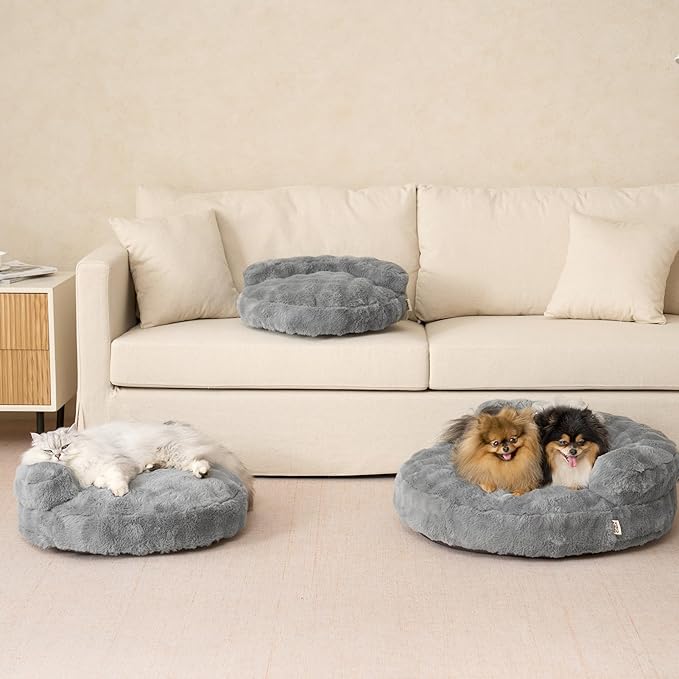 EHEYCIGA Extra Small Dog Bed and Cat Couch for Puppy and Kitten - Fluffy Faux Rabbit Fur Pet Sofa with Washable Removable Cover, Waterproof and Non-Slip, 20 Inch Grey