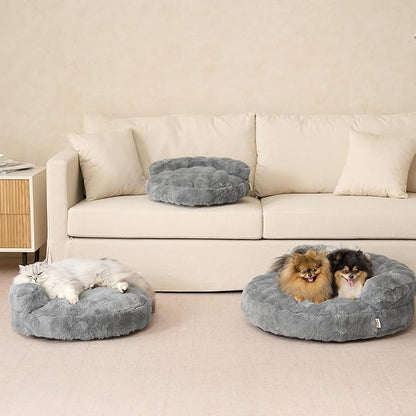 EHEYCIGA Extra Small Dog Bed and Cat Couch for Puppy and Kitten - Fluffy Faux Rabbit Fur Pet Sofa with Washable Removable Cover, Waterproof and Non-Slip, 20 Inch Grey